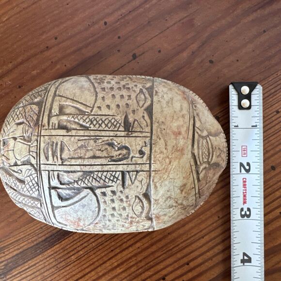 Vintage Egyptian Hand Carved Stone Scarab Beetle Hieroglyphics Paper Weight - Picture 8 of 11